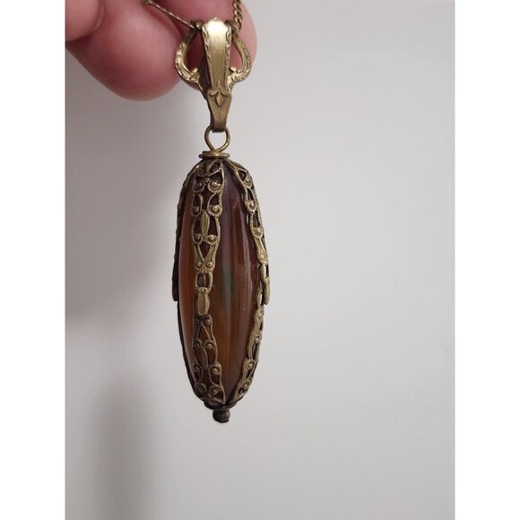 Jan Michaels Victorian Revival Style Pendant Necklace Carnelian Stone Signed - Picture 12 of 16